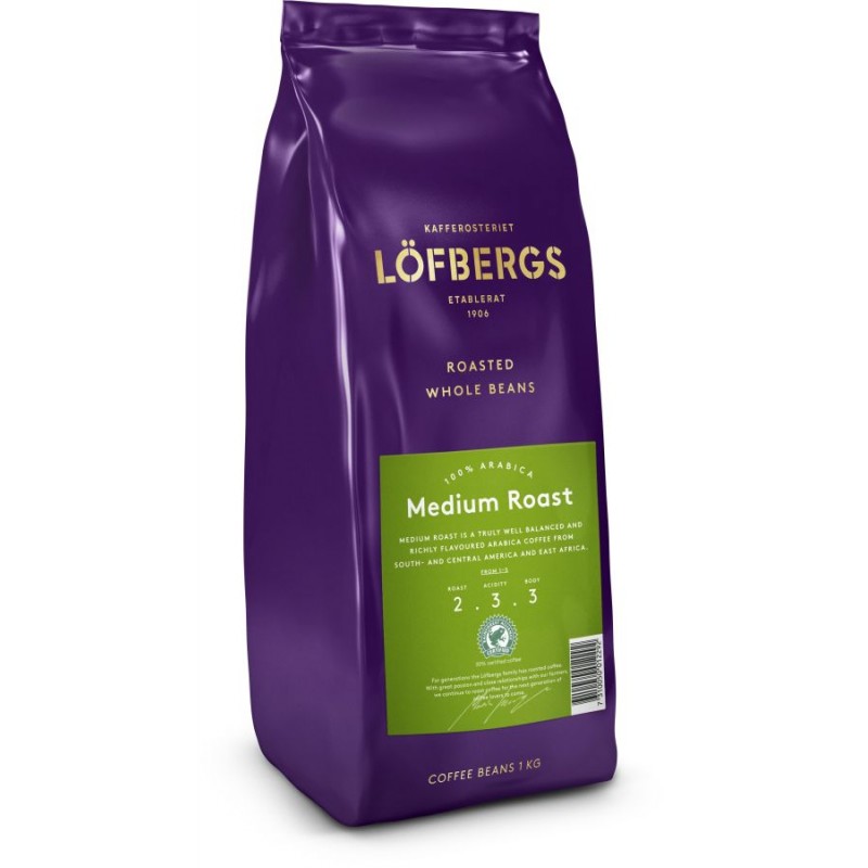 Кофе в зернах Lofbergs Medium Roast 1 кг (Арабика 100%, Швеция)